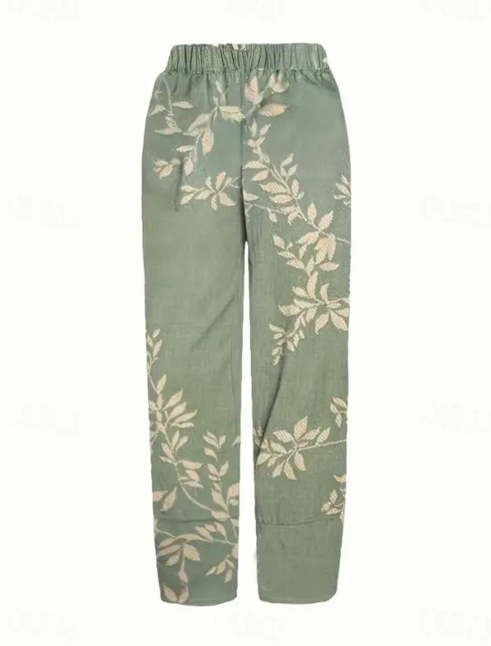Online Women's Wide Leg Chinos Baggy Pants Vacation Vintage Ethnic Style Full Length High Waist Floral Graphic Printing Thermal Warm Soft Breathable Micro-elastic Vacation Street Causal Dark-Gray Robin's Women Pants