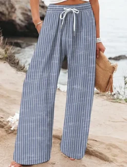 Best Women's Wide Leg Chinos Baggy Pants Vacation Vintage Fashion Full Length High Waist Graphic Striped Printing Micro-elastic Formal Vacation Street Violet Robin's Egg Blue Green Summer Spring Regular Women Pants