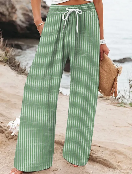 Best Women's Wide Leg Chinos Baggy Pants Vacation Vintage Fashion Full Length High Waist Graphic Striped Printing Micro-elastic Formal Vacation Street Violet Robin's Egg Blue Green Summer Spring Regular Women Pants