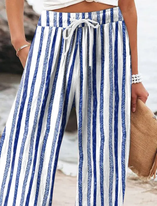 Online Women's Wide Leg Chinos Beach Shorts Vacation Fashion Casual Full Length High Waist Graphic Geometric Drawstring Printing Soft Breathable Micro-elastic Vacation Casual Daily Violet Robin's Egg Blue Women Pants