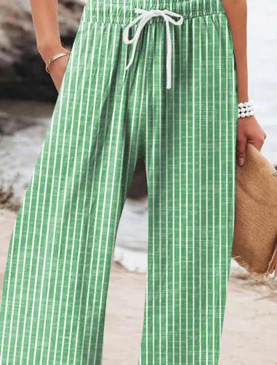 Clearance Women's Wide Leg Chinos Beach Shorts Vacation Fashion Casual Full Length High Waist Graphic Stripe Drawstring Printing Soft Breathable Micro-elastic Vacation Casual Daily Violet Robin's Egg Blue Green Women Pants