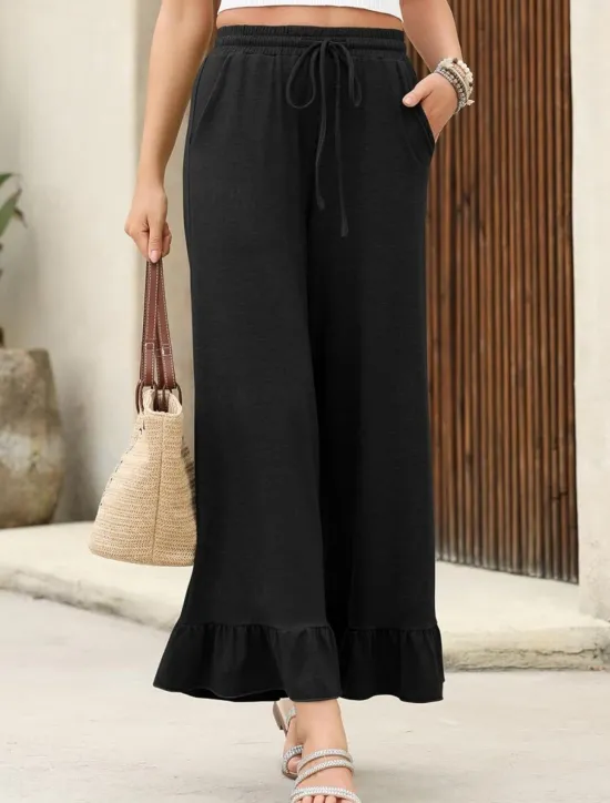 Clearance Women's Wide Leg Chinos Cropped Pants Basic Casual Ankle-Length High Waist Plain Pocket Elastic Waistband Comfy Soft Comfortable Micro-elastic Outdoor Street Black Pink Navy Blue Blue Summer Spring Women Pants