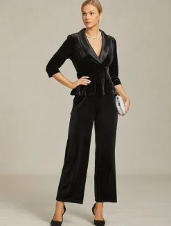 Online Women's Wide Leg Chinos Elegant Vintage Classic Style Ankle-Length High Waist Solid Color Elastic Waist Vintage Style Wide Leg Thermal Warm Comfy Stretchy Formal Wedding Party Spring Fall Winter Women Pants