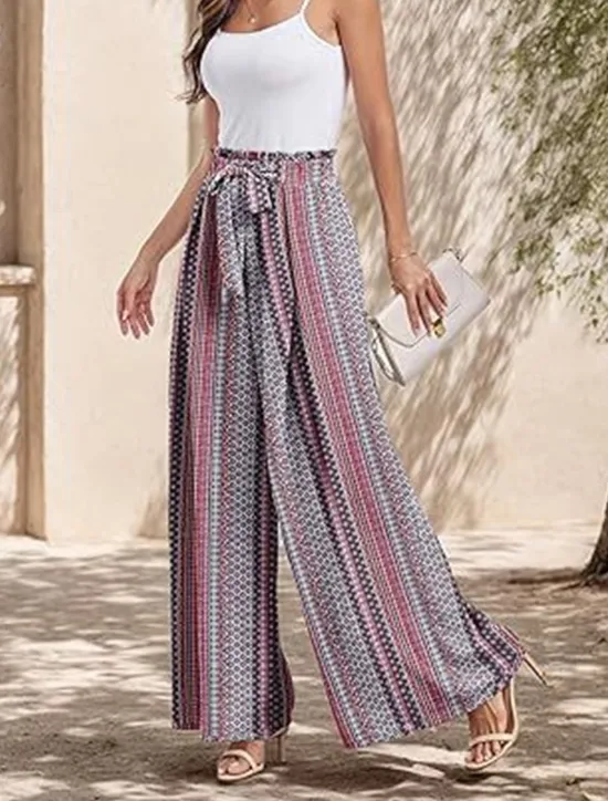 Outlet Women's Wide Leg Chinos Fashion Streetwear Full Length High Waist Floral Leaf Pocket Elastic Waistband Printing Comfy Soft Comfortable Micro-elastic Outdoor Street Navy-blue Light Green Wine Blue Women Pants