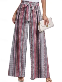 Outlet Women's Wide Leg Chinos Fashion Streetwear Full Length High Waist Floral Leaf Pocket Elastic Waistband Printing Comfy Soft Comfortable Micro-elastic Outdoor Street Navy-blue Light Green Wine Blue Women Pants