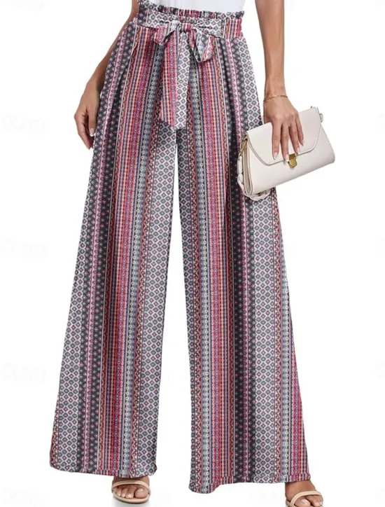 Outlet Women's Wide Leg Chinos Fashion Streetwear Full Length High Waist Floral Leaf Pocket Elastic Waistband Printing Comfy Soft Comfortable Micro-elastic Outdoor Street Navy-blue Light Green Wine Blue Women Pants