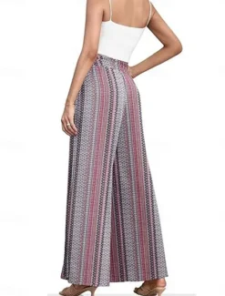 Outlet Women's Wide Leg Chinos Fashion Streetwear Full Length High Waist Floral Leaf Pocket Elastic Waistband Printing Comfy Soft Comfortable Micro-elastic Outdoor Street Navy-blue Light Green Wine Blue Women Pants