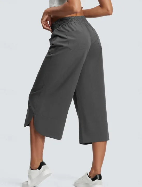 Clearance Women's Wide Leg Chinos Fashion Streetwear Calf-Length High Waist Plain Pocket Elastic Waistband Comfy Soft Comfortable Micro-elastic Outdoor Street Navy-blue Army Green Black Blue Summer Spring Women Pants