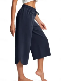 Clearance Women's Wide Leg Chinos Fashion Streetwear Calf-Length High Waist Plain Pocket Elastic Waistband Comfy Soft Comfortable Micro-elastic Outdoor Street Navy-blue Army Green Black Blue Summer Spring Women Pants