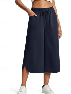 Clearance Women's Wide Leg Chinos Fashion Streetwear Calf-Length High Waist Plain Pocket Elastic Waistband Comfy Soft Comfortable Micro-elastic Outdoor Street Navy-blue Army Green Black Blue Summer Spring Women Pants