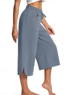 Clearance Women's Wide Leg Chinos Fashion Streetwear Calf-Length High Waist Plain Pocket Elastic Waistband Comfy Soft Comfortable Micro-elastic Outdoor Street Navy-blue Army Green Black Blue Summer Spring Women Pants