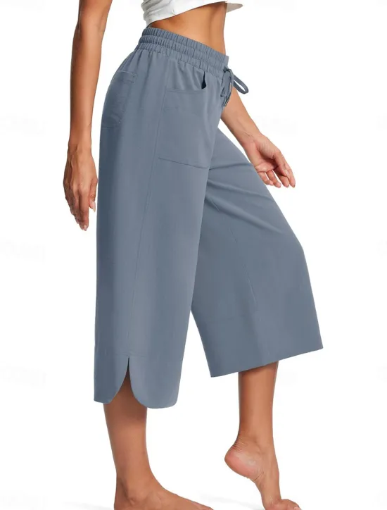 Clearance Women's Wide Leg Chinos Fashion Streetwear Calf-Length High Waist Plain Pocket Elastic Waistband Comfy Soft Comfortable Micro-elastic Outdoor Street Navy-blue Army Green Black Blue Summer Spring Women Pants