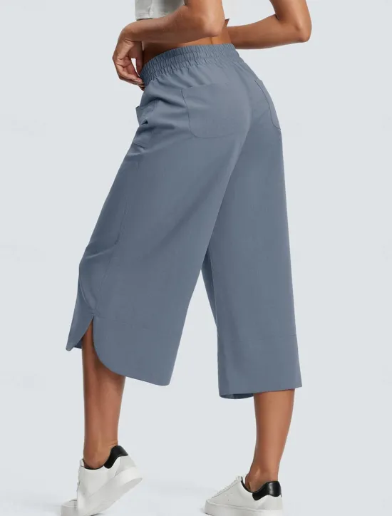 Clearance Women's Wide Leg Chinos Fashion Streetwear Calf-Length High Waist Plain Pocket Elastic Waistband Comfy Soft Comfortable Micro-elastic Outdoor Street Navy-blue Army Green Black Blue Summer Spring Women Pants