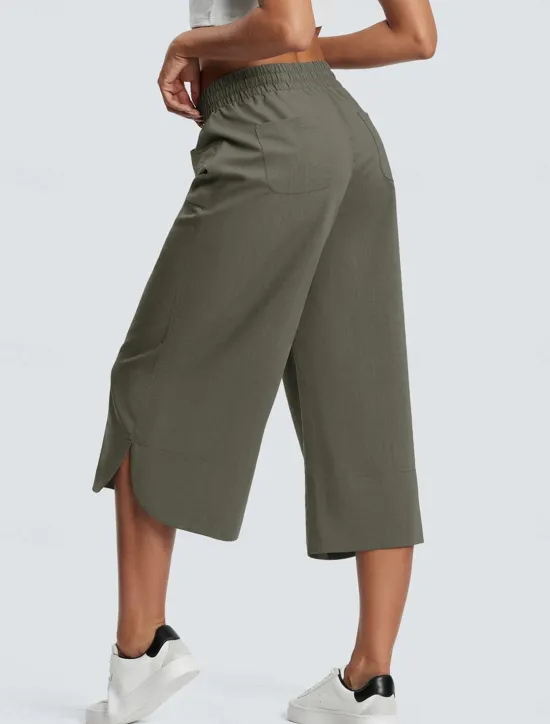 Clearance Women's Wide Leg Chinos Fashion Streetwear Calf-Length High Waist Plain Pocket Elastic Waistband Comfy Soft Comfortable Micro-elastic Outdoor Street Navy-blue Army Green Black Blue Summer Spring Women Pants