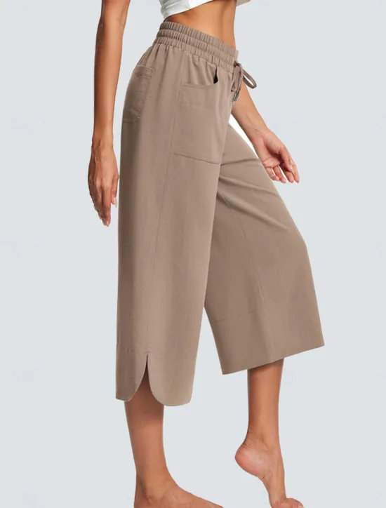 Clearance Women's Wide Leg Chinos Fashion Streetwear Calf-Length High Waist Plain Pocket Elastic Waistband Comfy Soft Comfortable Micro-elastic Outdoor Street Navy-blue Army Green Black Blue Summer Spring Women Pants