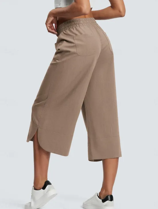 Clearance Women's Wide Leg Chinos Fashion Streetwear Calf-Length High Waist Plain Pocket Elastic Waistband Comfy Soft Comfortable Micro-elastic Outdoor Street Navy-blue Army Green Black Blue Summer Spring Women Pants