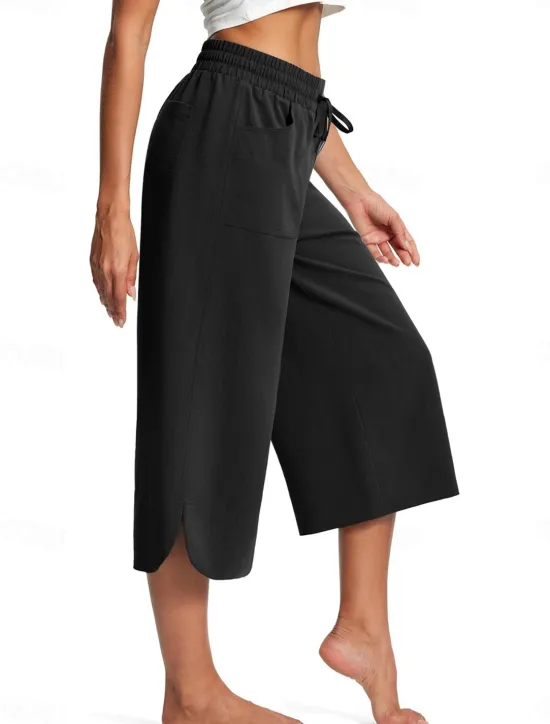 Clearance Women's Wide Leg Chinos Fashion Streetwear Calf-Length High Waist Plain Pocket Elastic Waistband Comfy Soft Comfortable Micro-elastic Outdoor Street Navy-blue Army Green Black Blue Summer Spring Women Pants