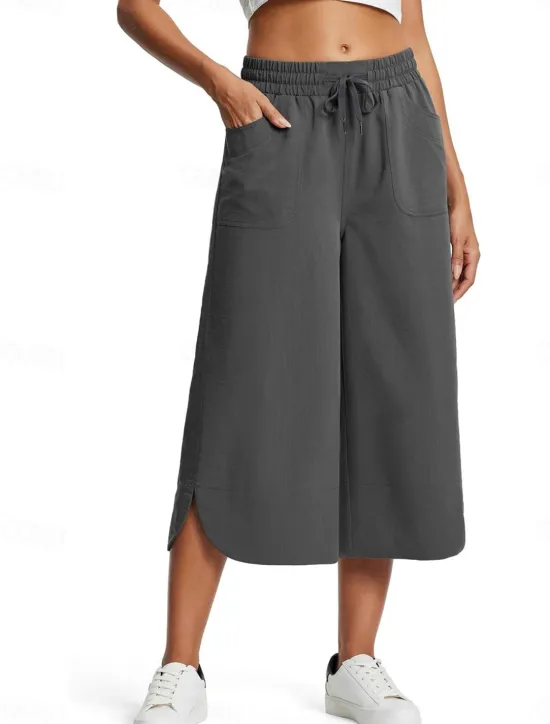 Clearance Women's Wide Leg Chinos Fashion Streetwear Calf-Length High Waist Plain Pocket Elastic Waistband Comfy Soft Comfortable Micro-elastic Outdoor Street Navy-blue Army Green Black Blue Summer Spring Women Pants