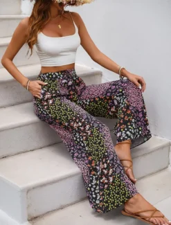 Sale Women's Wide Leg Chinos Fashion Streetwear Full Length High Waist Leopard Pocket Elastic Waistband Printing Comfy Soft Comfortable Micro-elastic Outdoor Street Summer Spring Regular Fit Women Pants