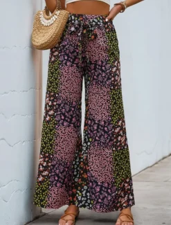 Sale Women's Wide Leg Chinos Fashion Streetwear Full Length High Waist Leopard Pocket Elastic Waistband Printing Comfy Soft Comfortable Micro-elastic Outdoor Street Summer Spring Regular Fit Women Pants