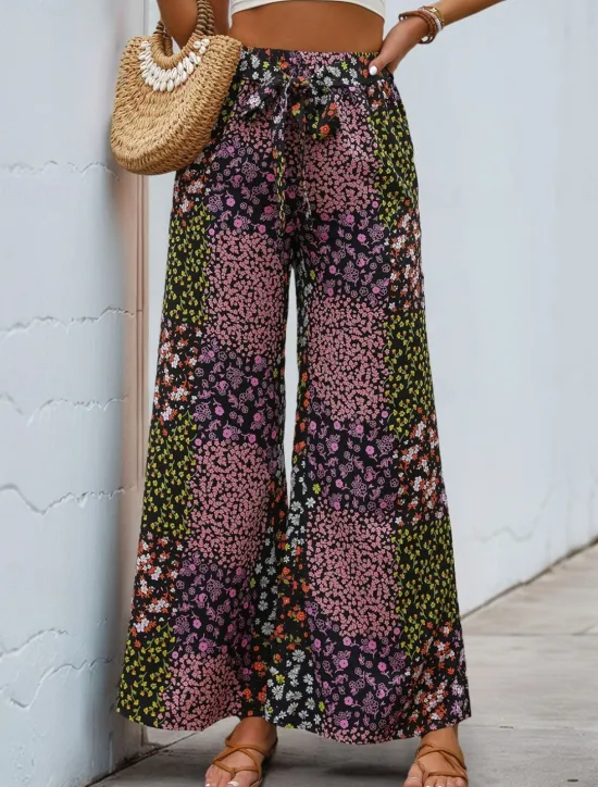Sale Women's Wide Leg Chinos Fashion Streetwear Full Length High Waist Leopard Pocket Elastic Waistband Printing Comfy Soft Comfortable Micro-elastic Outdoor Street Summer Spring Regular Fit Women Pants