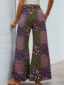 Sale Women's Wide Leg Chinos Fashion Streetwear Full Length High Waist Leopard Pocket Elastic Waistband Printing Comfy Soft Comfortable Micro-elastic Outdoor Street Summer Spring Regular Fit Women Pants