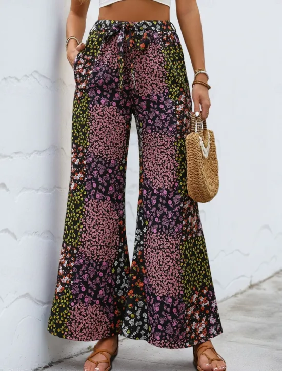 Sale Women's Wide Leg Chinos Fashion Streetwear Full Length High Waist Leopard Pocket Elastic Waistband Printing Comfy Soft Comfortable Micro-elastic Outdoor Street Summer Spring Regular Fit Women Pants