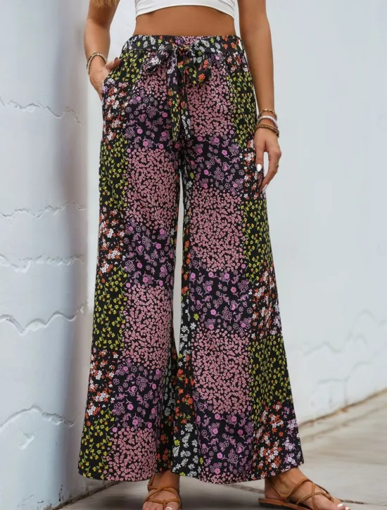 Sale Women's Wide Leg Chinos Fashion Streetwear Full Length High Waist Leopard Pocket Elastic Waistband Printing Comfy Soft Comfortable Micro-elastic Outdoor Street Summer Spring Regular Fit Women Pants