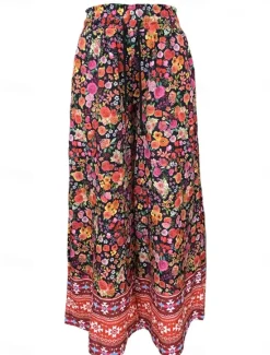 Women's Wide Leg Chinos Fashion Streetwear Full Length High Waist Floral Pocket Elastic Waistband Print Comfy Soft Comfortable Micro-elastic Outdoor Street Spring & Fall Regular Fit Women Spring Pants