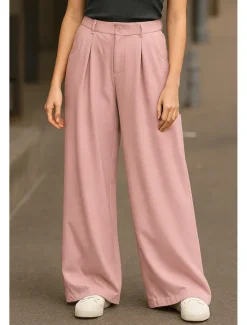 Clearance Women's Wide Leg Chinos Pants Trousers Basic Casual Full Length High Waist Plain Comfort Outdoor Inelastic Vacation Street Daily Pink Beige Gray Light Blue Summer Spring Loose Fit Women Pants