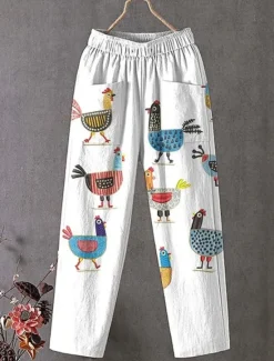 Sale Women's Wide Leg Chinos Slacks Vacation Vintage Ethnic Style Full Length High Waist Floral Graphic Animal Pocket Comfy Breathability Lightweight Inelastic Outdoor Vacation Causal White Blue Summer Women Pants