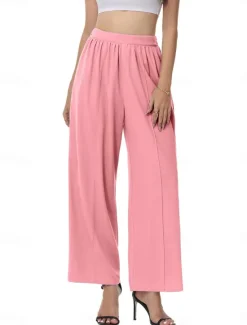 Outlet Women's Wide Leg Chinos Vacation Vintage Fashion Full Length High Waist Solid Color Pocket Elastic Waistband Comfy Soft Comfortable Stretchy Outdoor Street Black Pink Blue Gray Summer Spring Regular Women Pants