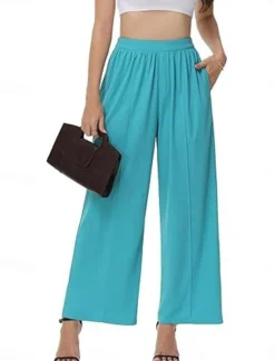 Outlet Women's Wide Leg Chinos Vacation Vintage Fashion Full Length High Waist Solid Color Pocket Elastic Waistband Comfy Soft Comfortable Stretchy Outdoor Street Black Pink Blue Gray Summer Spring Regular Women Pants