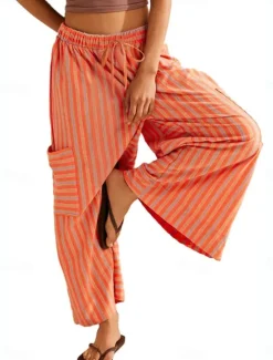 Best Women's Wide Leg Chinos Vacation Fashion Streetwear Full Length High Waist Plain Elastic Waistband Printing Comfy Soft Comfortable Micro-elastic Outdoor Vacation Street Orange red Blue Orange Green Women Pants