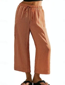 Best Women's Wide Leg Chinos Vacation Fashion Streetwear Full Length High Waist Plain Elastic Waistband Printing Comfy Soft Comfortable Micro-elastic Outdoor Vacation Street Orange red Blue Orange Green Women Pants