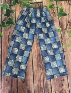 Online Women's Wide Leg Chinos Vacation Vintage Ethnic Style Long High Waist Graphic Plaid Checkered Pocket Elastic Waistband Comfy Soft Comfortable Micro-elastic Outdoor Street Blue Orange Summer Spring Women Pants