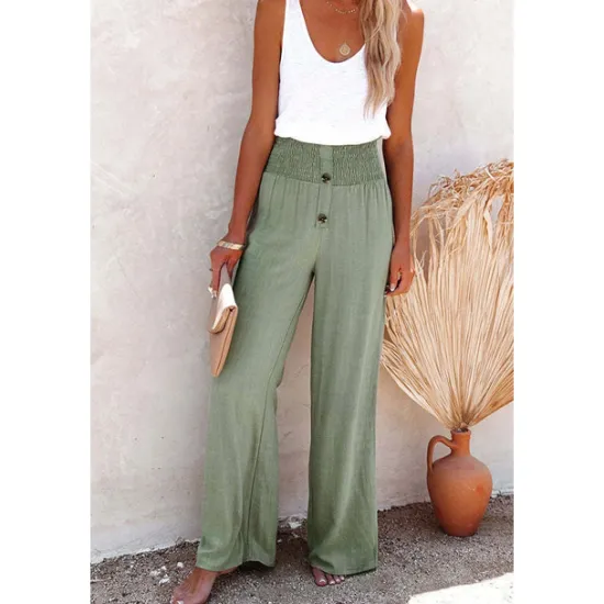 Women's Wide Leg Cotton Linen Pants Baggy Pants Vacation Solid Full Length Mid Waist Elastic Waist Wide Leg Baggy Comfort Micro-elastic Casual Holiday Black White Wine Green Summer Spring Regular Fit Women Pants