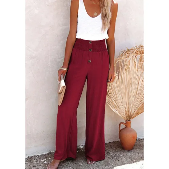 Women's Wide Leg Cotton Linen Pants Baggy Pants Vacation Solid Full Length Mid Waist Elastic Waist Wide Leg Baggy Comfort Micro-elastic Casual Holiday Black White Wine Green Summer Spring Regular Fit Women Pants