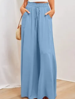 Best Women's Wide Leg Cotton Linen Pants Pants Trousers Fashion Full Length Shamrock Drawstring Side Pockets Wide Leg Breathability Comfortable Inelastic Casual Daily Light Yellow Orange red Forest Green Women Pants|Pants