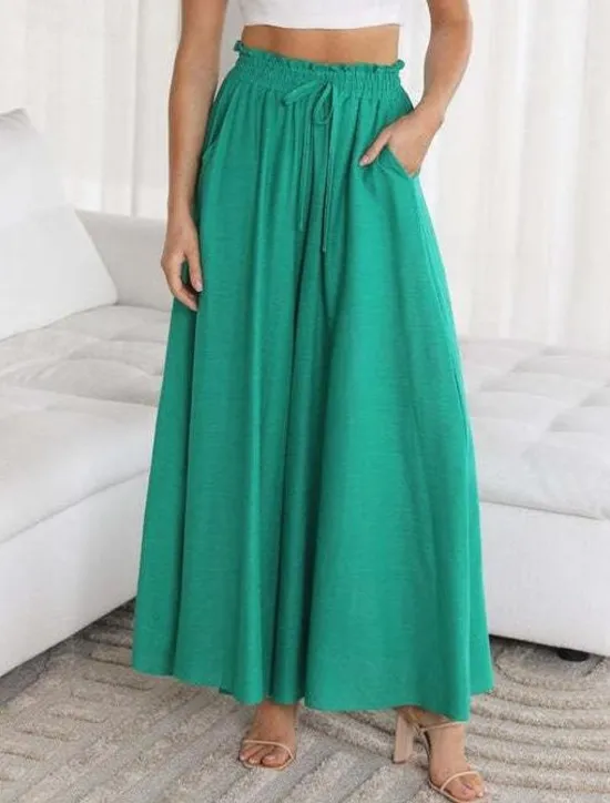 Best Women's Wide Leg Cotton Linen Pants Pants Trousers Fashion Full Length Shamrock Drawstring Side Pockets Wide Leg Breathability Comfortable Inelastic Casual Daily Light Yellow Orange red Forest Green Women Pants|Pants