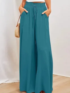 Best Women's Wide Leg Cotton Linen Pants Pants Trousers Fashion Full Length Shamrock Drawstring Side Pockets Wide Leg Breathability Comfortable Inelastic Casual Daily Light Yellow Orange red Forest Green Women Pants|Pants