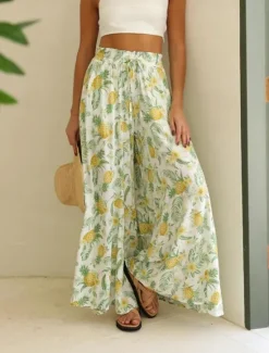 Best Women's Wide Leg Cotton Linen Pants Pants Trousers Fashion Full Length Shamrock Drawstring Side Pockets Wide Leg Breathability Comfortable Inelastic Casual Daily Light Yellow Orange red Forest Green Women Pants|Pants