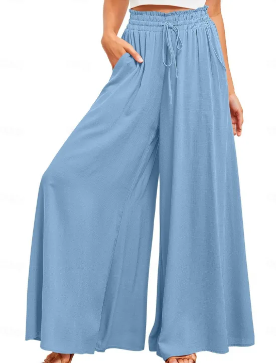 Best Women's Wide Leg Cotton Linen Pants Pants Trousers Fashion Full Length Shamrock Drawstring Side Pockets Wide Leg Breathability Comfortable Inelastic Casual Daily Light Yellow Orange red Forest Green Women Pants|Pants