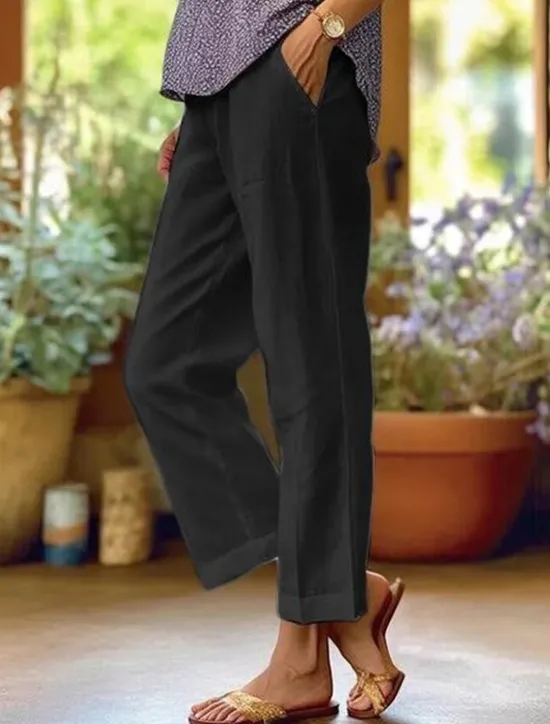 Clearance Women's Wide Leg Cotton Linen Pants Cropped Pants Fashion Streetwear Simple Ankle-Length High Waist Plain Pocket High Cut Straight Leg Comfort Breathability Soft Micro-elastic Vacation Street Daily Women Pants