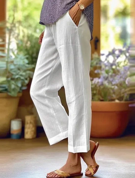 Clearance Women's Wide Leg Cotton Linen Pants Cropped Pants Fashion Streetwear Simple Ankle-Length High Waist Plain Pocket High Cut Straight Leg Comfort Breathability Soft Micro-elastic Vacation Street Daily Women Pants