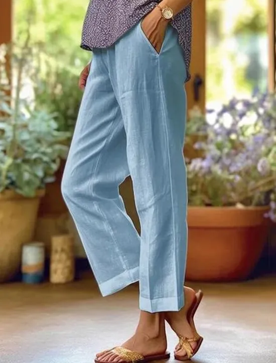 Clearance Women's Wide Leg Cotton Linen Pants Cropped Pants Fashion Streetwear Simple Ankle-Length High Waist Plain Pocket High Cut Straight Leg Comfort Breathability Soft Micro-elastic Vacation Street Daily Women Pants