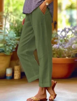 Clearance Women's Wide Leg Cotton Linen Pants Cropped Pants Fashion Streetwear Simple Ankle-Length High Waist Plain Pocket High Cut Straight Leg Comfort Breathability Soft Micro-elastic Vacation Street Daily Women Pants