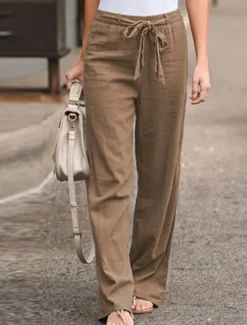 Women's Wide Leg Cotton Linen Pants Pants Trousers Streetwear Casual Long High Waist Plain Pocket High Cut Breathability Soft Micro-elastic Vacation Street Daily Wear Black White Light Green Blue Women Pants|Pants