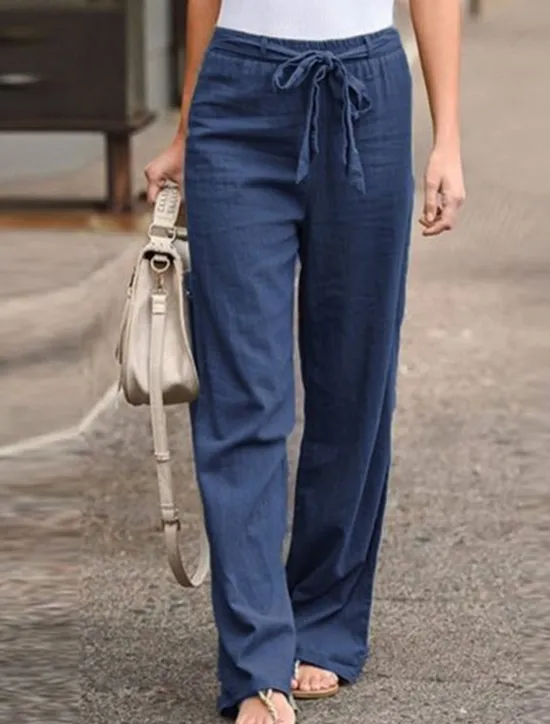 Women's Wide Leg Cotton Linen Pants Pants Trousers Streetwear Casual Long High Waist Plain Pocket High Cut Breathability Soft Micro-elastic Vacation Street Daily Wear Black White Light Green Blue Women Pants|Pants
