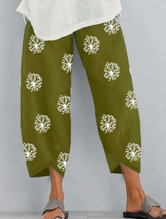Hot Women's Wide Leg Cotton Linen Pants Pants Trousers Fashion Comfort Ankle-Length High Waist Dandelion Pocket Elastic Waist Print Comfort Breathability Soft Micro-elastic Casual Daily Wear Black Dark Women Pants